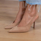 Marlena - Nude Slingback Pumps with Thin Heel